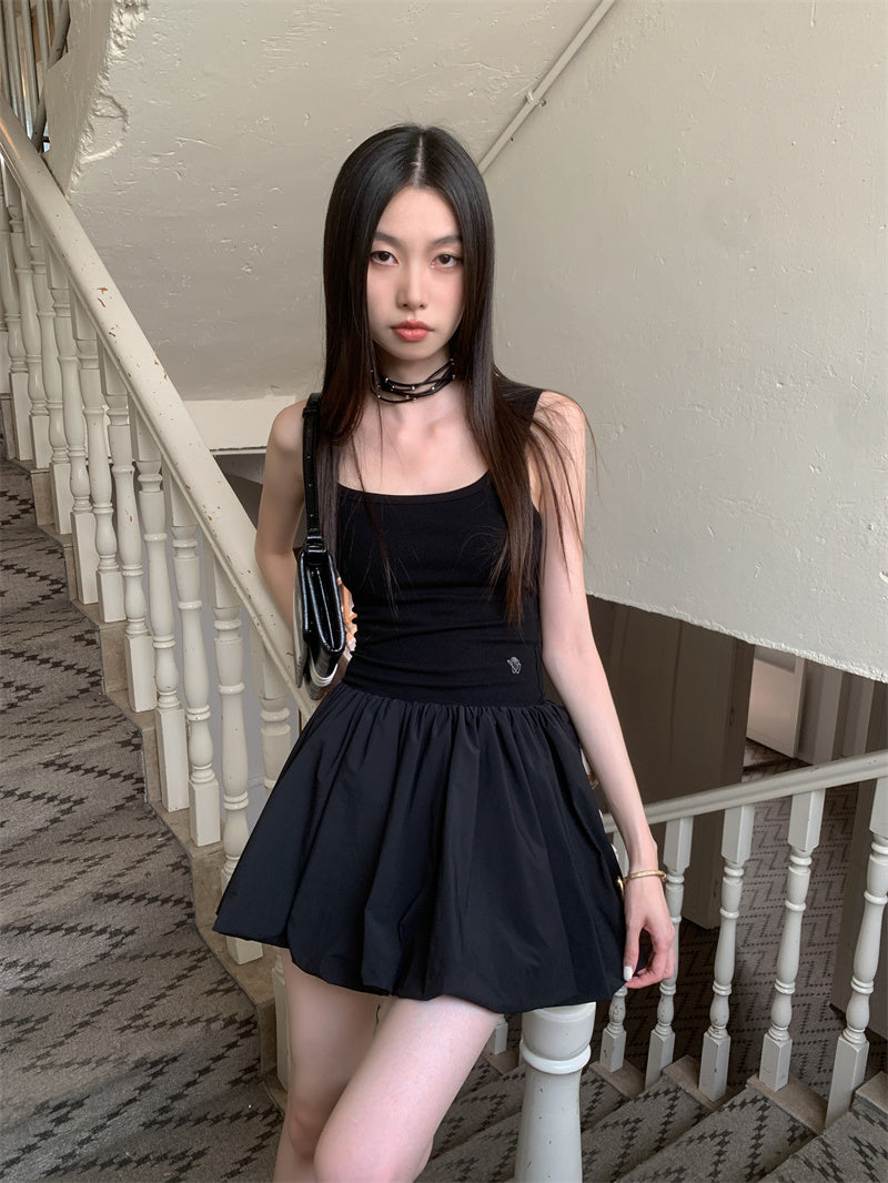CHEERART Y2k Knitted Little Black Short Dresses For Women Summer Patchwork Bodycon Ball Gown Ribbed Mini Dress