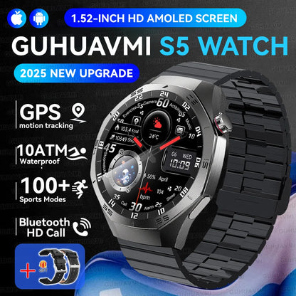 Luxury Metal Smart Watch For Men AMOLED Screen Bluetooth Call GPS Tracking Sports Heart Rate Monitor Smart watch For Android iOS