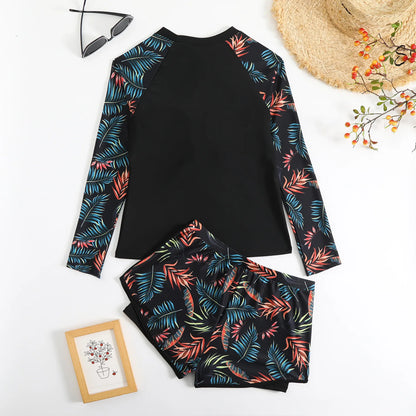 New 2026 Women's Vintage Print Swimsuit Rash Guards Long Sleeve Swimwear Surfing Sports Pool Swimming Suit Two-Piece Bath Suits