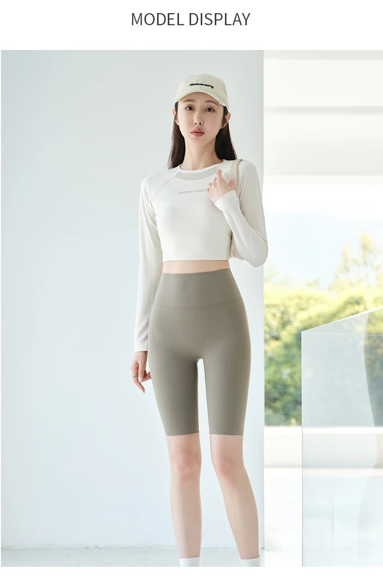 BIVIGAOS Summer New Back Pocket Sharkskin Cycling Shorts Women Cool Knee Length Short Leggings Casual Elastic Sport Biker Shorts