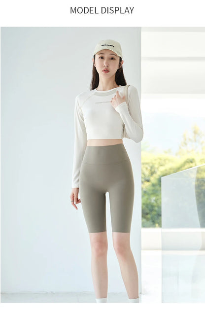 BIVIGAOS Summer New Back Pocket Sharkskin Cycling Shorts Women Cool Knee Length Short Leggings Casual Elastic Sport Biker Shorts