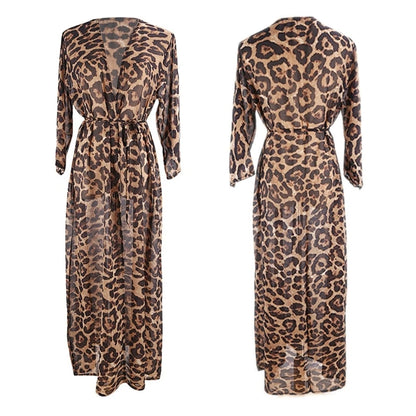 77HC Womens Long Bikinis Cover-ups Beach Dress Summer Sexy Robe Beachwear Leopard-printing Tunic Top Swimwear Cover-Ups Dress