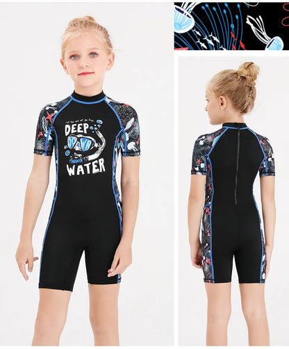 One-Piece Swim Suits Sportswear Girls Boys Summer Swimwear Children Swimsuits Kid Short Sleeve Quick Drying Sun Protection