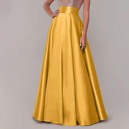 ZANZEA Bohemian Women Satin Silk Black Long Skirts Elegant Solid A-Line Party Jupes Femme Waist Zipper Oversized Casual Dresses