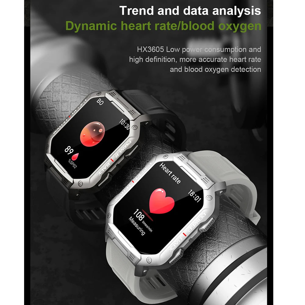 Square Smart Watch Men Outdoor Sports Blue Tooth Call Smartwatch Sports Fitness Heart Rate Health Blood Oxygen