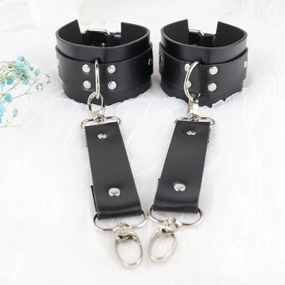 Adult Sex Toys For Women Leather Garter Lingerie Crotchless Erotic Leg Rings Harness Kit Leg Ring Handcuff Set Porn Restraints