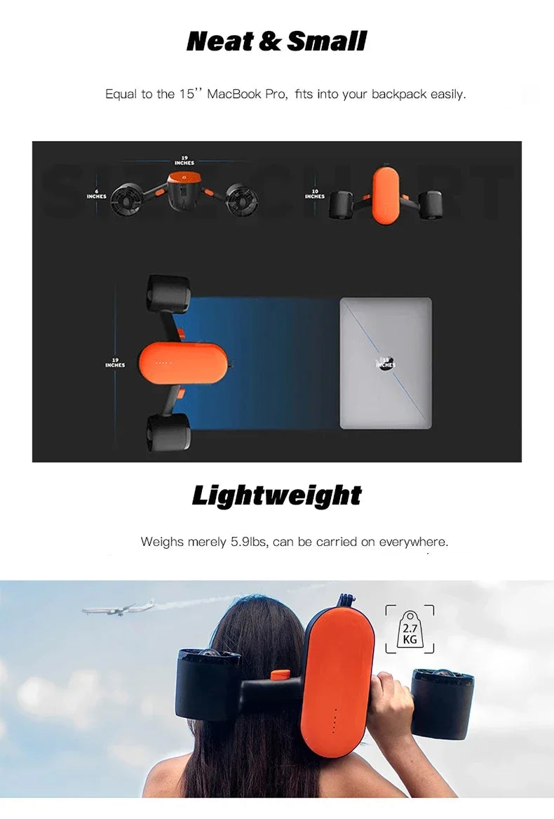High Speed Electric Under Water Motor Scooter 1.2m/s Electric Underwater Thruster Sea Scooter for Diving Snorkeling