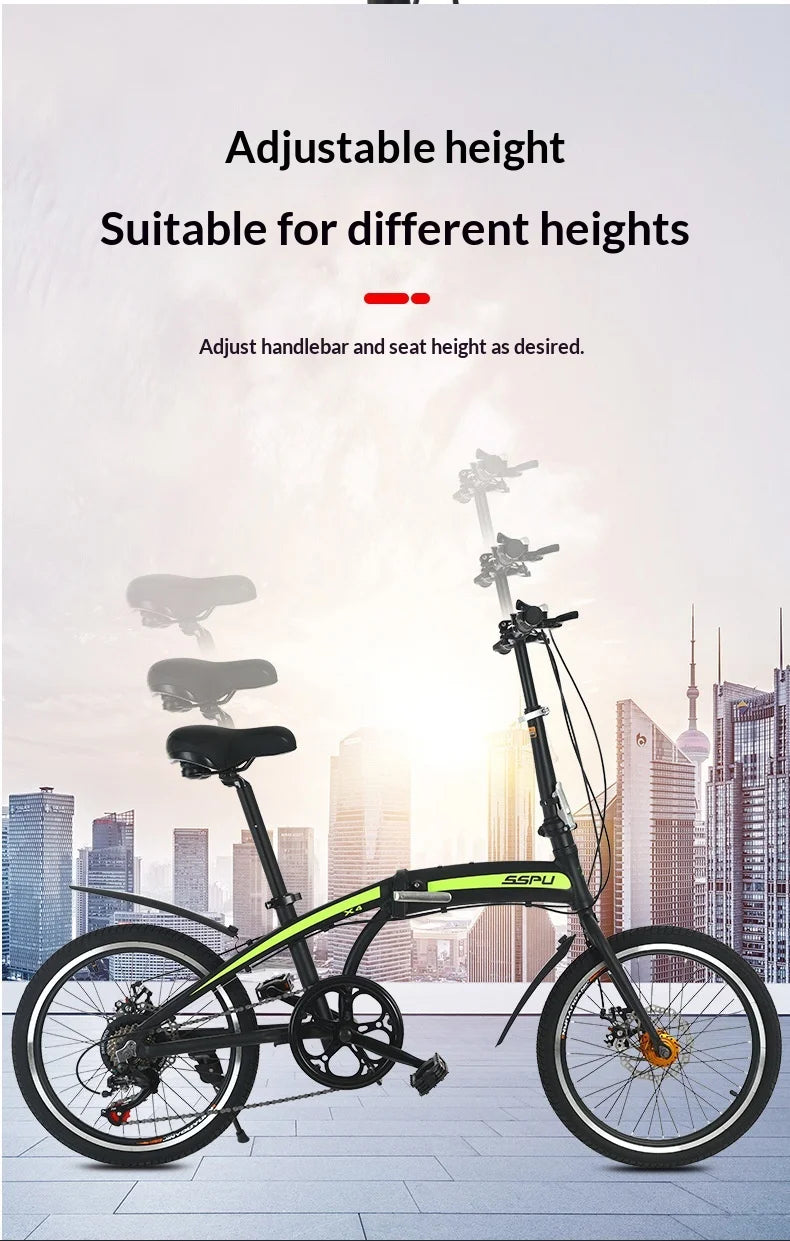 Folding Bike 20 Inch Aluminum Alloy Lightweight Commuter Bicycle 7 Speed Portable City Travel Ultralight Folding Bikes Grey