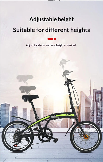 Folding Bike 20 Inch Aluminum Alloy Lightweight Commuter Bicycle 7 Speed Portable City Travel Ultralight Folding Bikes Grey