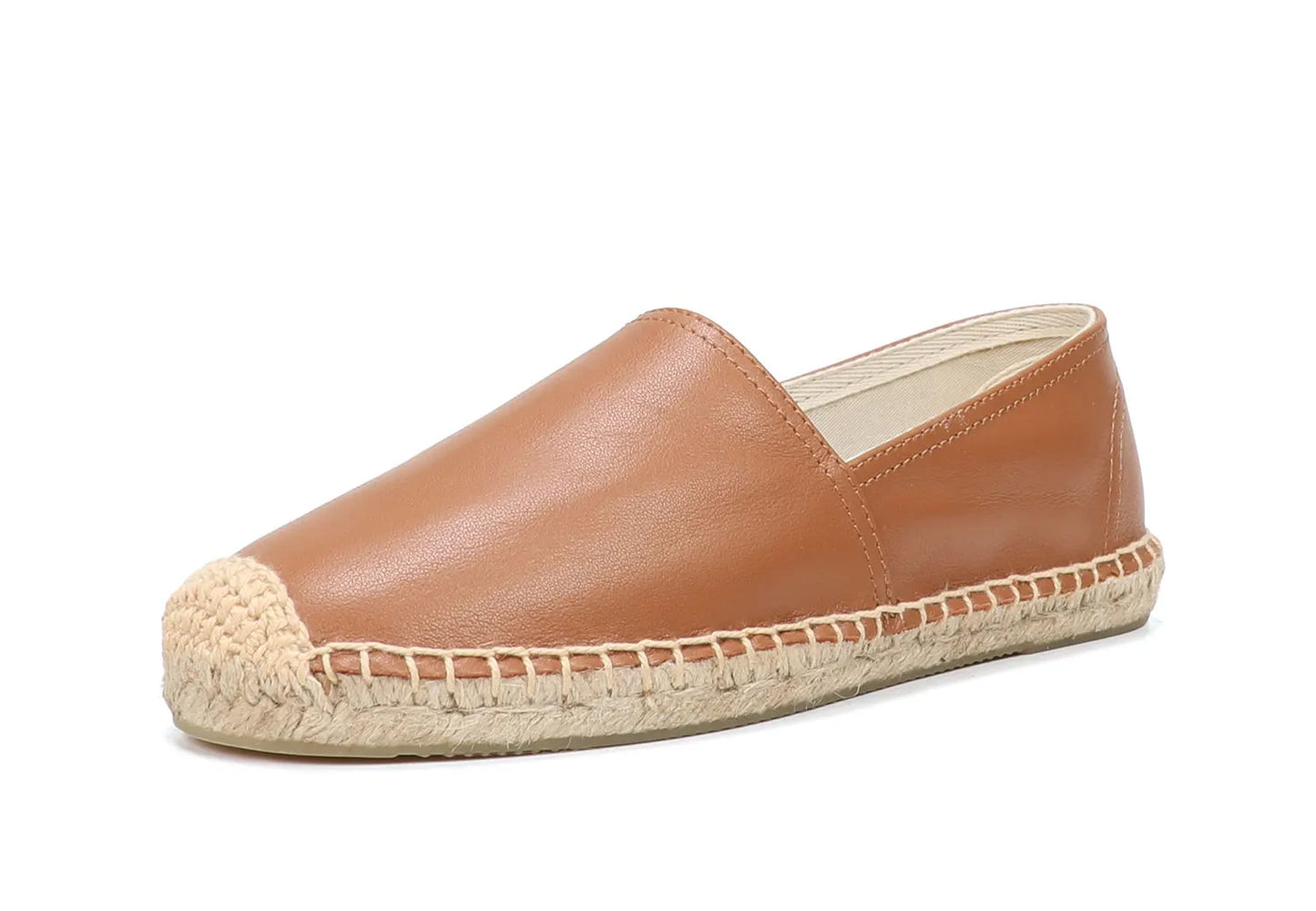 Casual Espadrilles Flat Cow Leather Shoe for Women Slip-on Rubber Ballet Flats