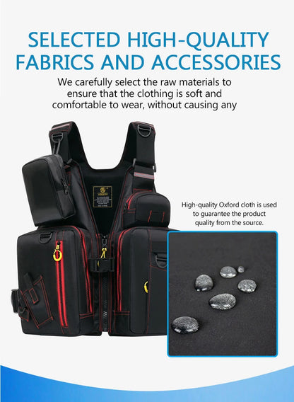 multi-functional life jacket vest for outdoor fishing, a must-have for safety. Multiple pockets for storage, buoyant materials