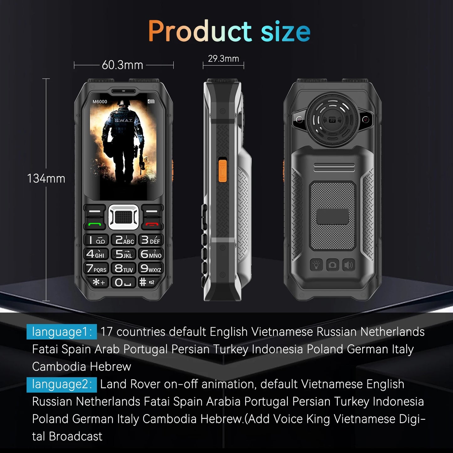 Rugged Mobile Phone M6000 GSM 2G Network 4 SIM Cards Magic Voice 3.5mm Jack 2.4'' Display Big Keyboard Cellphone For Elderly