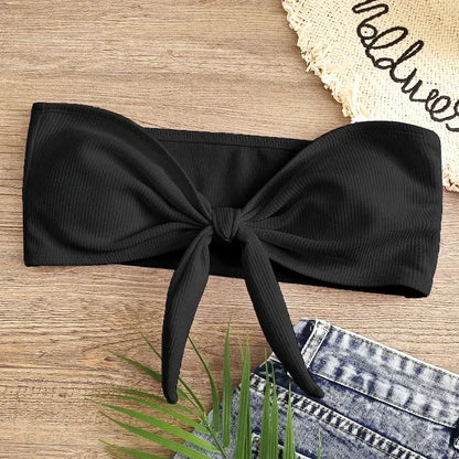 Women's Sexy Tube Top Bow Split Bikini Swimsuit Swim Trunks Swimming Suit for Women Swimming Suit for Women