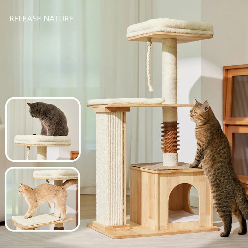 Indoor Cat House with Scratcher, Trees, Towers for Large Cats, Tall Toy, Multiple Hamocks, Park Scrapers Tool, Silicone Carrier