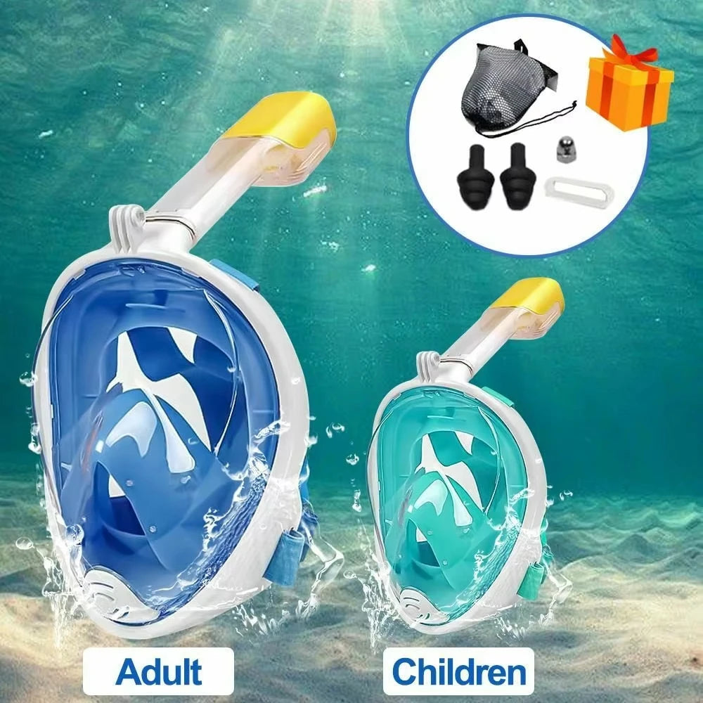 Full Face Diving Mask Underwater Snorkeling Anti Fog Swimming Mask Set Scuba Diving Respirator Masks Safe Breath for Kids Adults