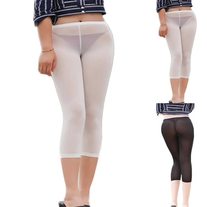 Cropped Pants Women Leggings Daily Sports Transparent Yoga Solid Thin Tight High Elastic Ice Silk Leightweight