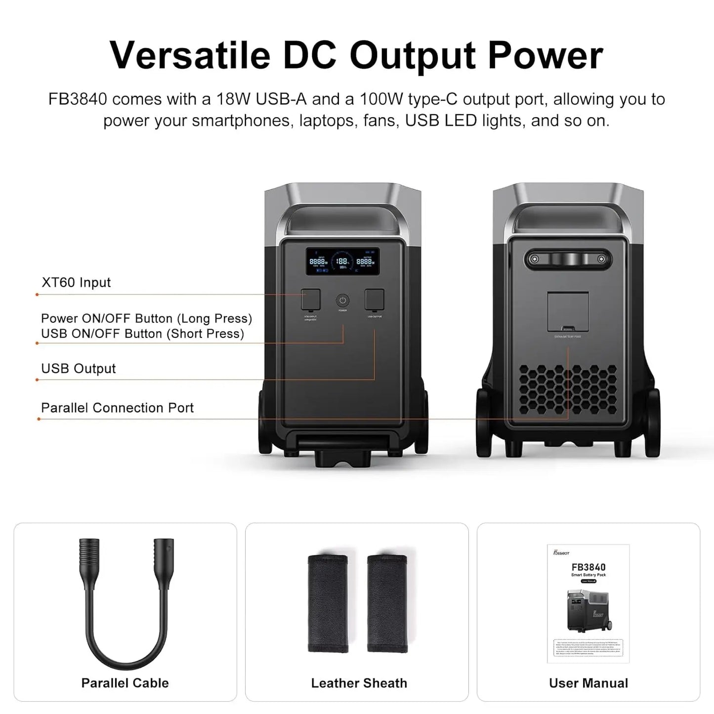 3840Wh Extra Battery for F3600 Pro, Lifepo4 Battery Expandable to 15600Wh for Home Backup Use, Emergency, Camping