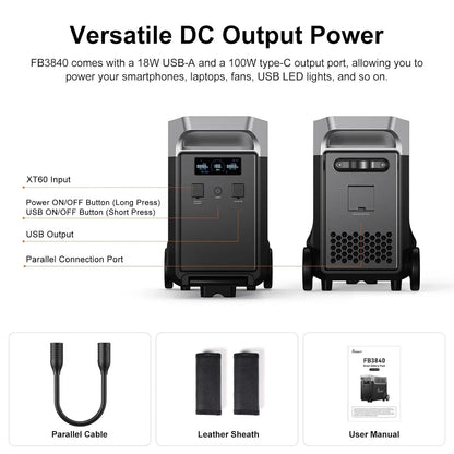 3840Wh Extra Battery for F3600 Pro, Lifepo4 Battery Expandable to 15600Wh for Home Backup Use, Emergency, Camping