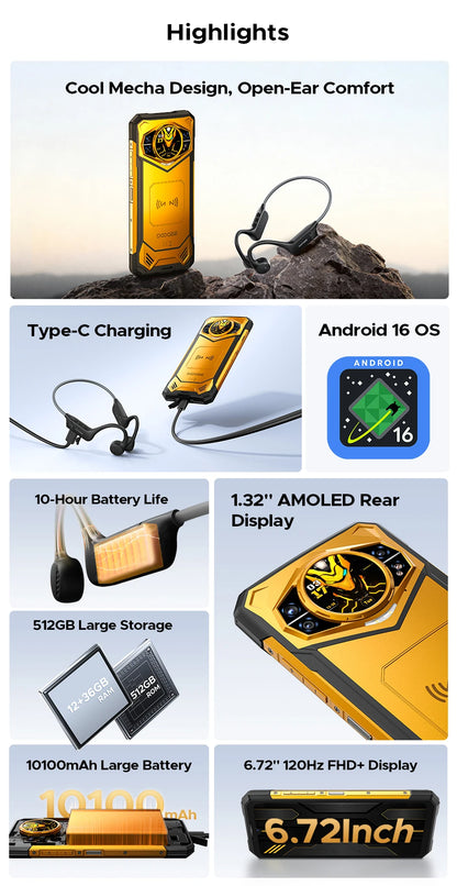 Global Version DOOGEE S200 X 5G Rugged Phone 32GB 512GB 6.72" FHD+ 120Hz Display MTK Dimensity 7050 10100mAh Large battery