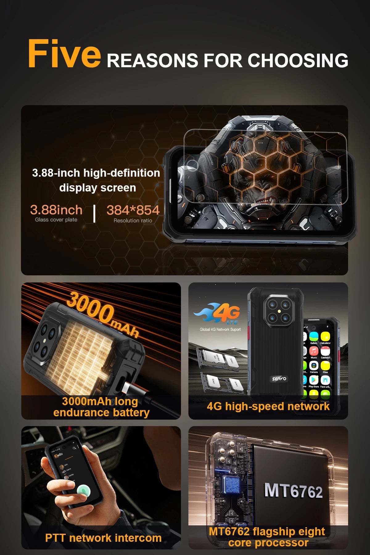 SERVO TANK500 IP68 Waterproof Mini Smart Phone 4G LTE Android 12 RAM 6GB ROM 128GB PTT Network Intercom Small Rugged Smartphones