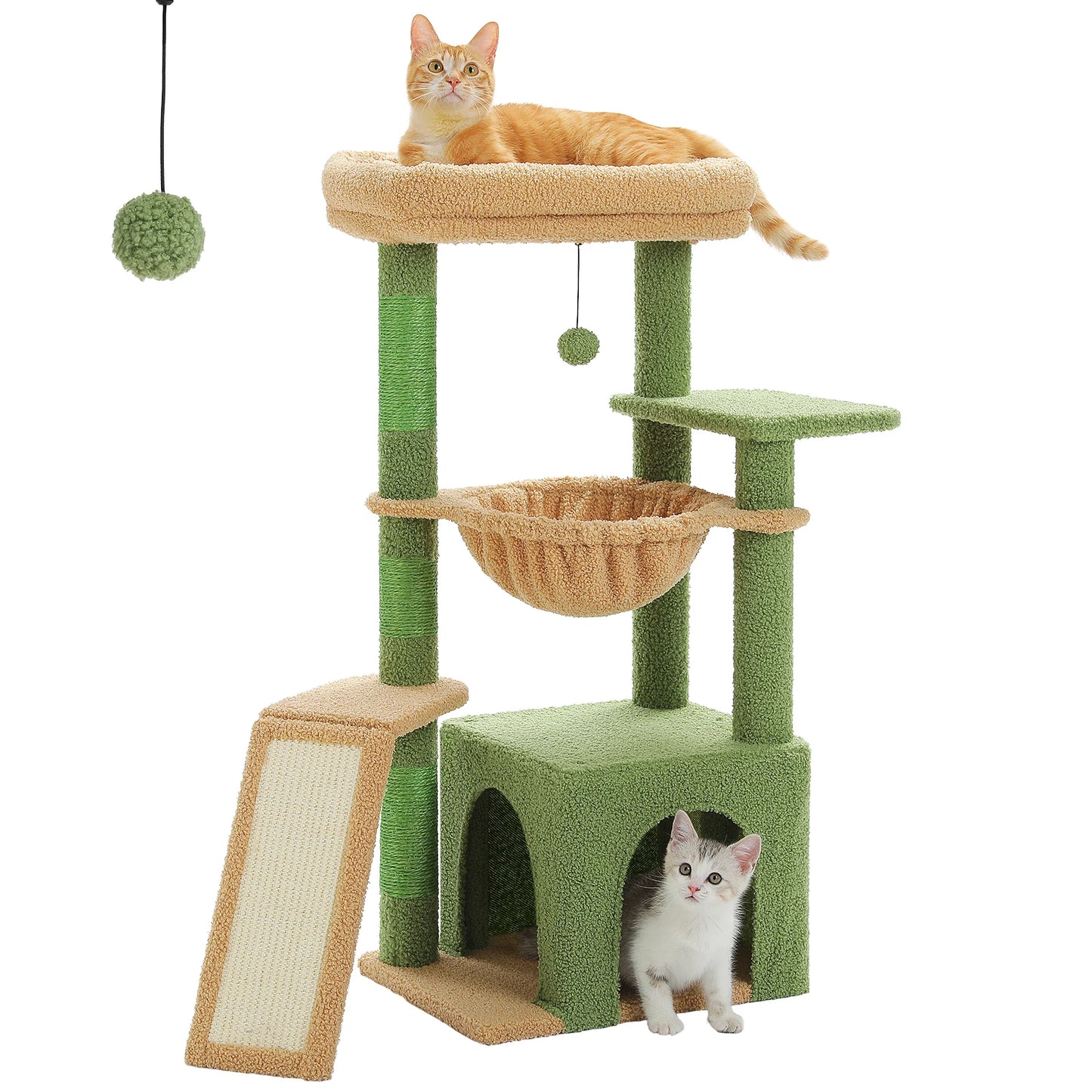 Cat Tree for Indoor Cats, Small Cat Tower with Large Cat Condo, Cat Scratching Posts, Cozy Cat Hammock and Cat Scratching Ladder
