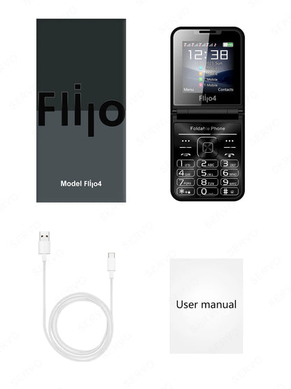 SERVO 4 SIM Fashionable Flip Cellular Phone Speed Dial Flashlight Magic Voice FM Radio 2G GSM Foldable Mobile Phone Type-C 2.6"