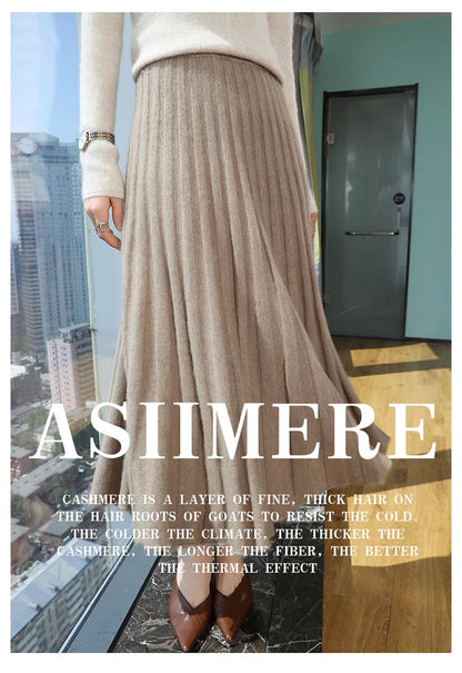 mink cashmere skirt Fashion long dress women A-line skirt autumn winter loose pleated skirt elegant high-waisted skirt ladies