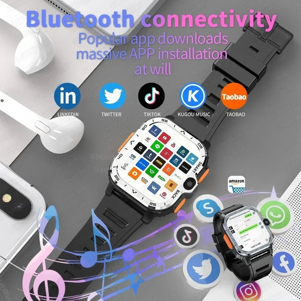 PGD SmartWatch 4G LTE GPS Wifi SIM Card NFC Dual Camera Rugged 64G ROM Storage Heart Rate Sports Smart Watch Men