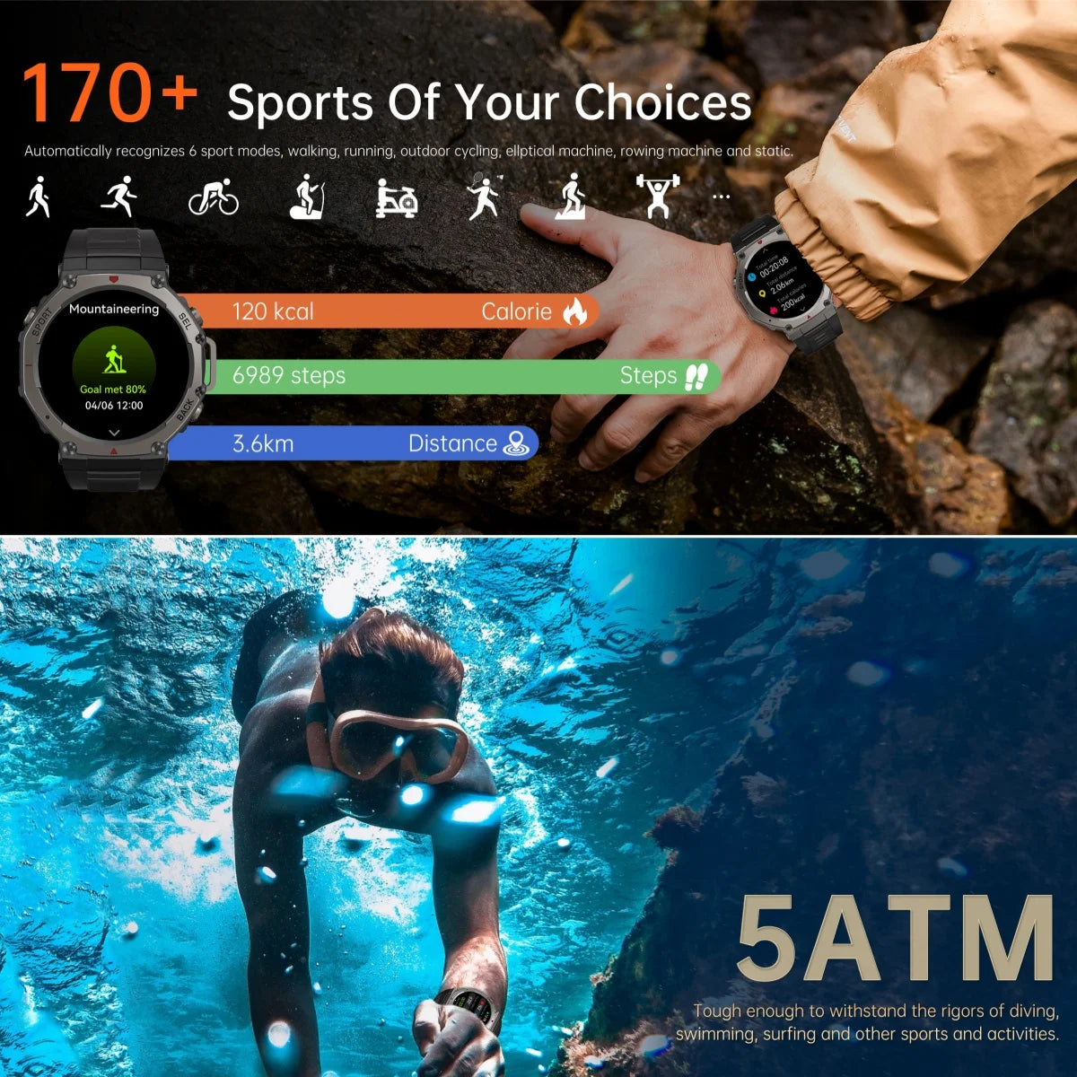 Original T-Rex 3 Military Smart Watch Bulit-in GPS Compass Altimeter Barometric 5ATM Waterproof AMOLED Bluetooth Call Smartwatch