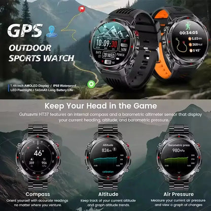 2026 New Outdoor Sport GPS Position Smart Watch Men 3ATM Waterproof Compass Altimeter 540mAh BT Call Fitness Watch