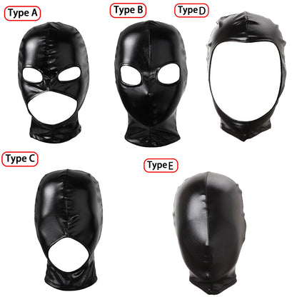 Adult Shiny Leather Masks Sex Toys Bronzing Cloth Open Mouth And Eye Glued Head Cover Couples Adult Products