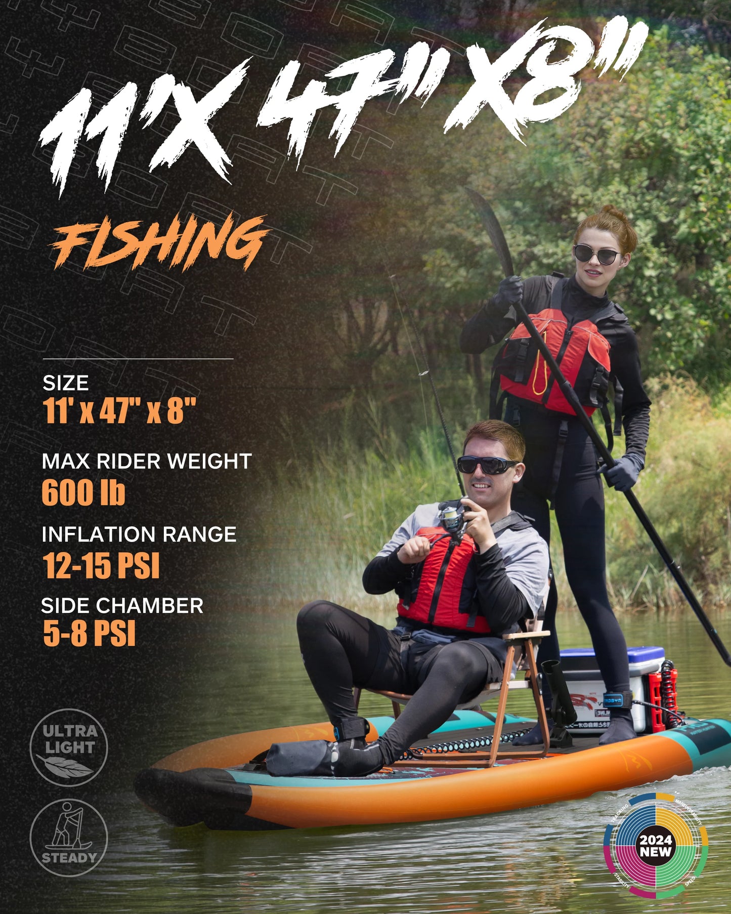 Pontoon Fishing Boat SUB  Waterproof Inflatable Paddle Board 335x120x15cm Aquatic Fishing With Accessories SUP