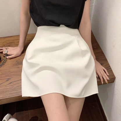 Lucyever Black White High Wiast Puffy Short Skirts Women All-Match Y2K Pocket A-Line Skirt Female Korean Work Style Suit Skirt