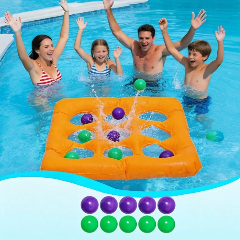 Inflatable Pool Tic Tac Toe Game Set With 10 Floating Balls Summer Water Ball Toy for Adults Teens Kids Swimming Pool Party Gift