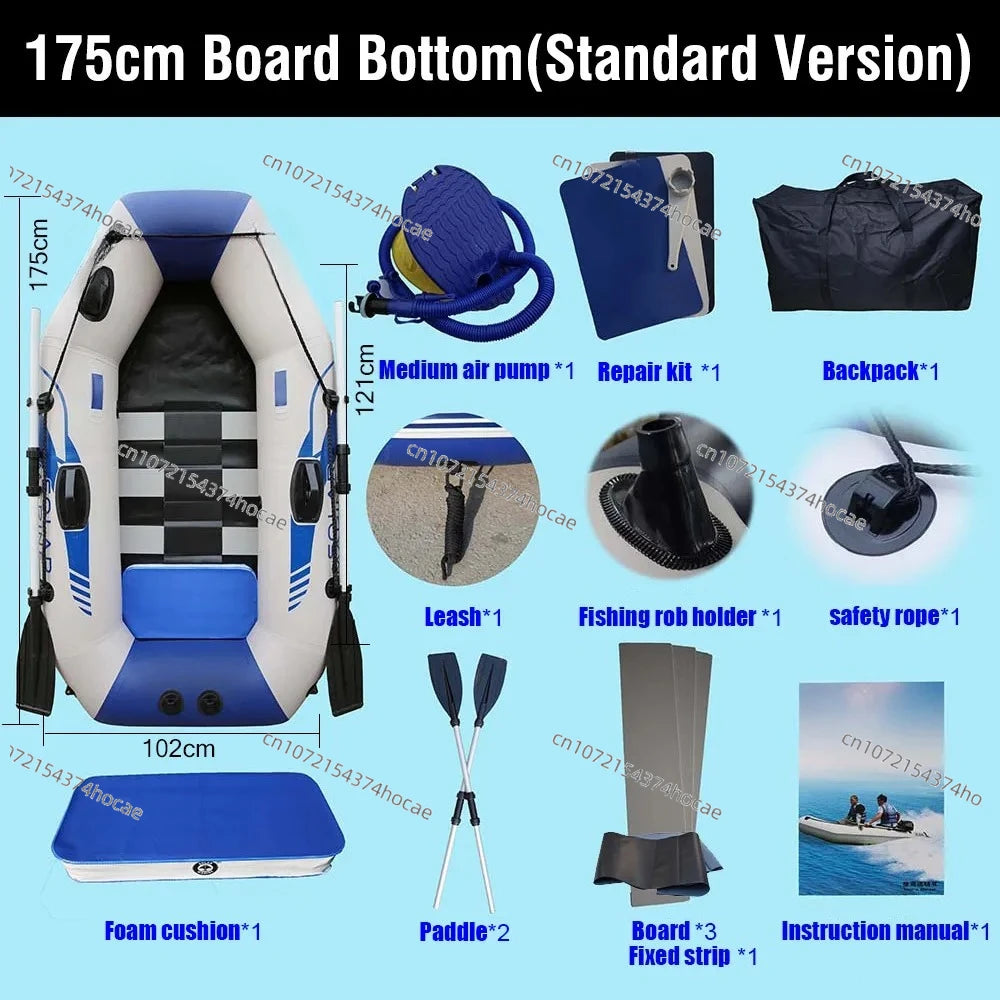 B175-1 PVC Inflatable Rowing Boats, Fishing Kayaking Canoe, Dinghy Hovercraft, Wooden Floor, 1 Person, 175cm