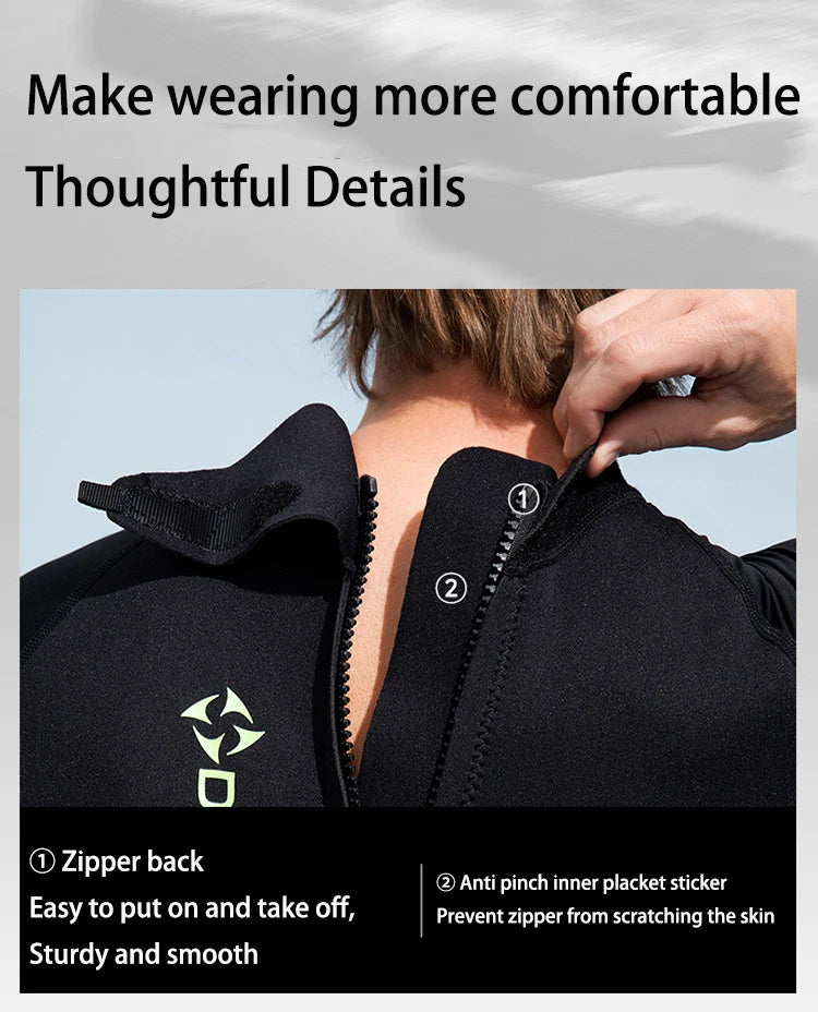 Men Women Wetsuit Shorty 1.5mm Neoprene + Lycra Thermal Swimsuit Diving Suits Front Zipper UV Protection Long Sleeve Surf Suits