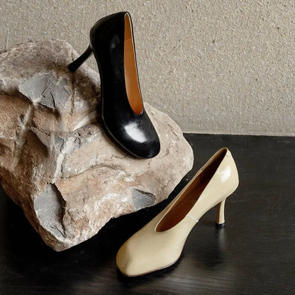 Woman Shoes Sexy Heeled For Retro Pumps French Style Leather Pumps Slip On European Spring High Heels Handmade Vintag Dress Pump
