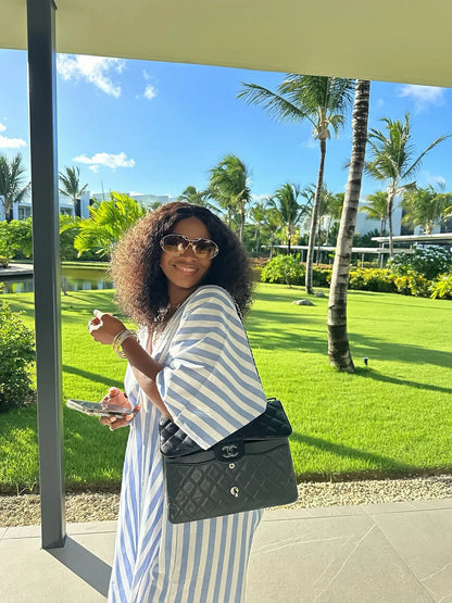 American Women's Fashion Loose and Laid-back Style Deep V-neck Long Striped Dress for Women, African Chic Plus-size Long Dress