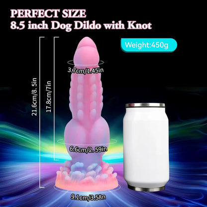 Realistic Dog Dildo 8.5inch Fantasy Monster Dildos Luminous Silicone Thick Pink Dildo Anal Toy with Suction Cup for Women Men