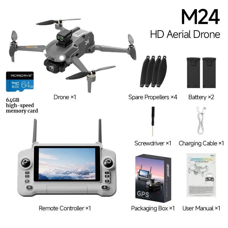 Aerial Drone 4.5-inch Large Screen M24 GPS Positioning Payload Delivery Touchscreen Control 360° Intelligent Obstacle Avoidance