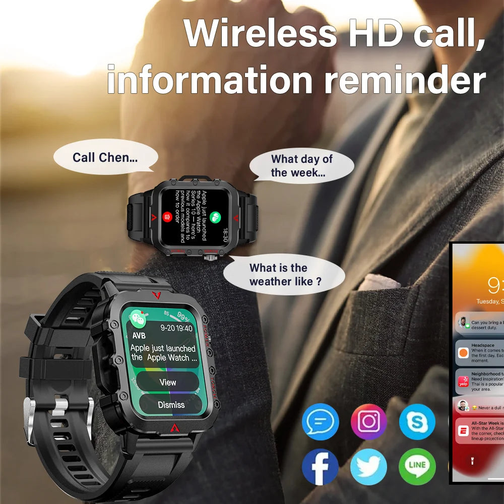 LAXASFIT 2025 New Smart Watch Men's Outdoor Watch 1.85 inch Voice Assistant Bluetooth Call with LED Flashlight Smart Watch