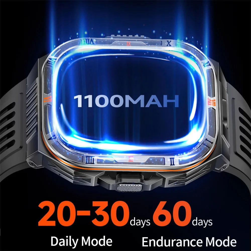 1100mAh Battery Smartwatch Men LED Flashlight Compass BT Call Outdoor Smart Watches Health Monitor Waterproof 100+ Sports Mode