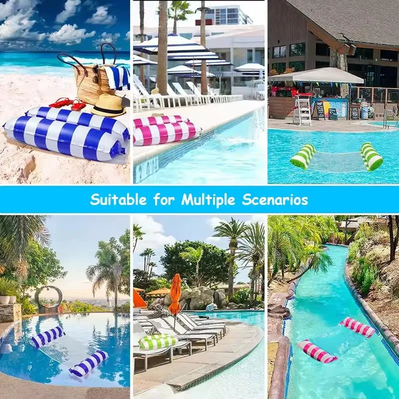 Foldable Inflatable Floating Swimming Pool Party Water Hammock Air Mattresses Pvc Stripe Water Floating Inflatable Mat Set