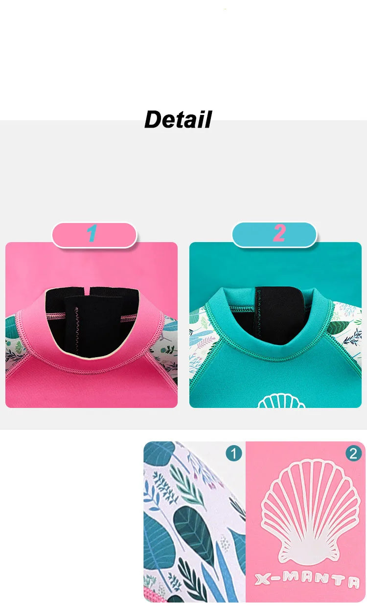 Children Wetsuit 2.5MM Neoprene Diving Suit For Girls Boys One-Piece Swimsuits Long Sleeve Kids Swimwears Snorkeling Rash Guards