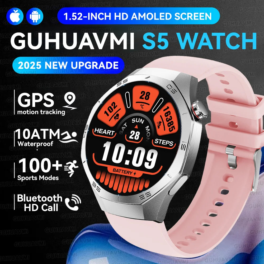 Luxury Metal Smart Watch For Men AMOLED Screen Bluetooth Call GPS Tracking Sports Heart Rate Monitor Smart watch For Android iOS