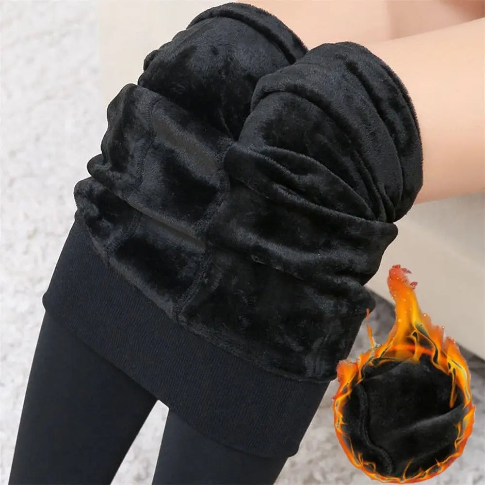 Women Winter Thermal Warm Velvet Thick Pantyhose Fluff Lined Stretch Slim Leggings Pants Ankle-Length