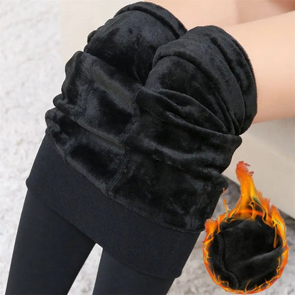 Women Winter Thermal Warm Velvet Thick Pantyhose Fluff Lined Stretch Slim Leggings Pants Ankle-Length