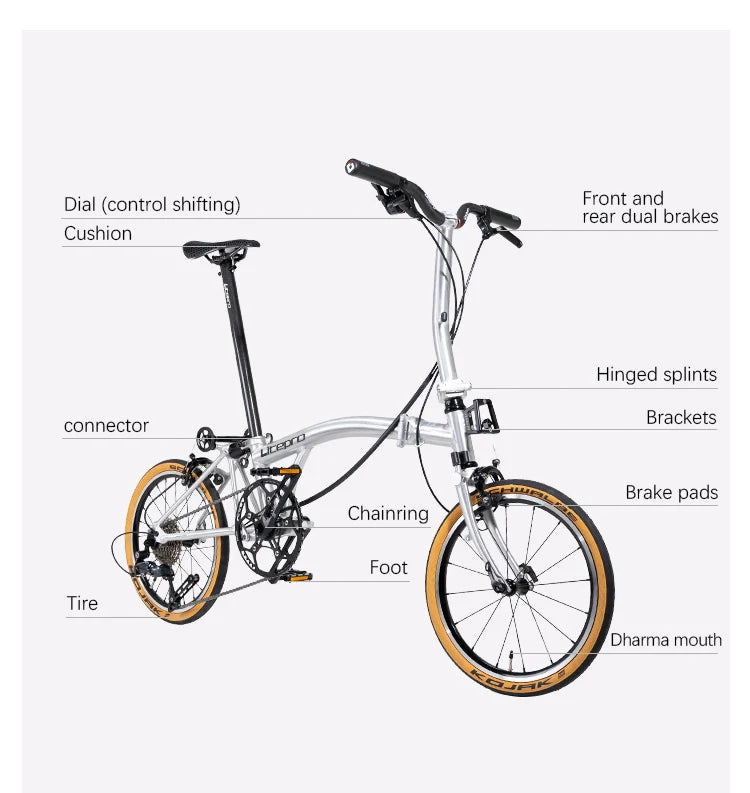 Litepro S9 Aluminum Alloy Frame 16 Inch 9 Speed Tri-fold Bicycle S /Y BAR Light Weight Foldable Bicycle Mini Folding Bike