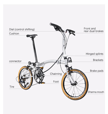 Litepro S9 Aluminum Alloy Frame 16 Inch 9 Speed Tri-fold Bicycle S /Y BAR Light Weight Foldable Bicycle Mini Folding Bike