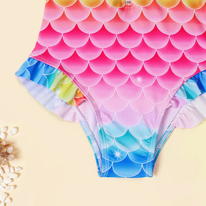 Girls Long Sleeve Swimwear One Piece Swimsuits Kids Striped Rainbow Bathing Suit Hawaiian Beach Swim Shirts for Surfing